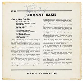 (MUSICIANS.) CASH, JOHNNY. Two long playing record covers Signed and Inscribed to a fan: Johnny Cash with His Hot and Blue Guitar (1957